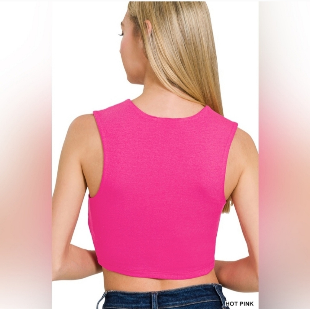 $10 Start Zenena Hot Pink Double Layer Square Neck Cropped Bra Tank NWOT - Picture 3 of 3